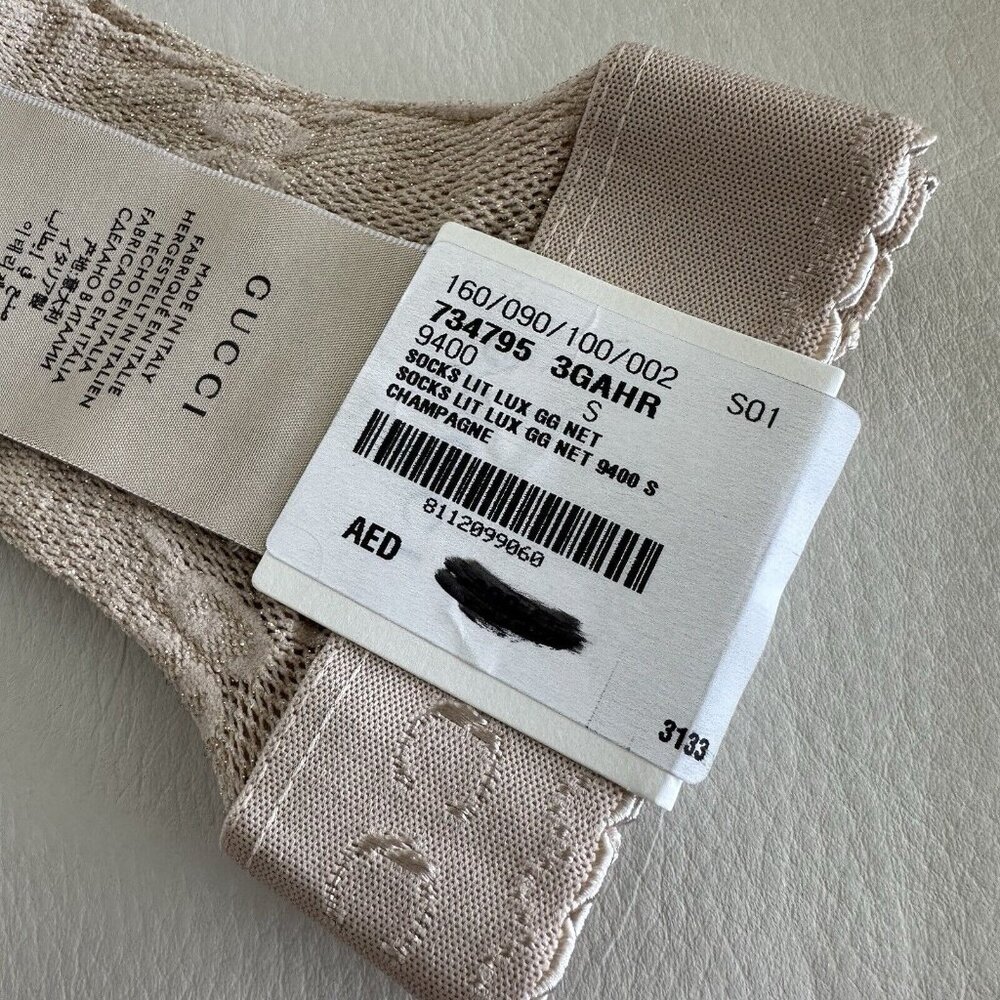 NEW GUCCI SOCKS BEIGE NUDE GG PRINT LUREX LACE SIZE S - Picture 6 of 7